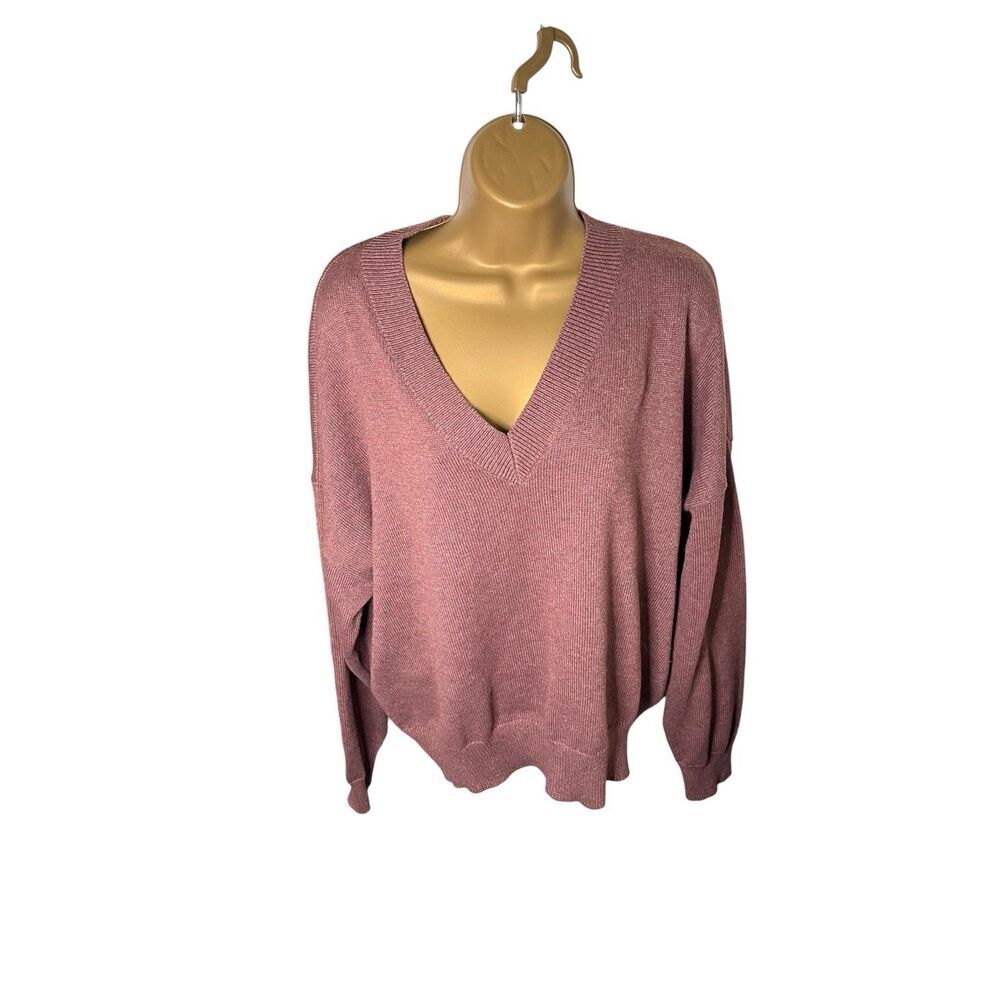 Eddie Bauer Oversized V-Neck Sweater Ribbed Knit Mauve XL